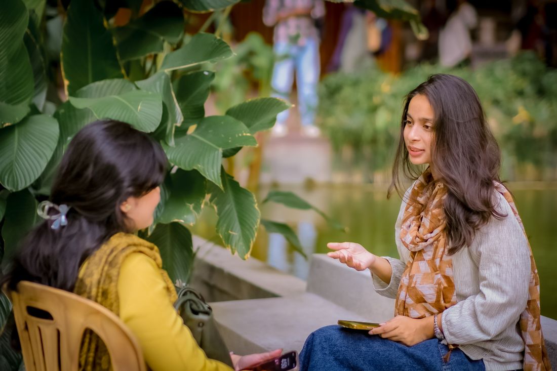 One person listening intently to another